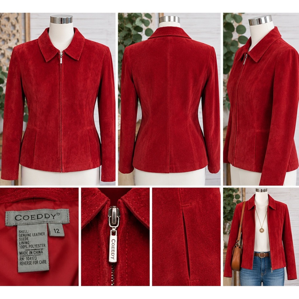 Co & Eddy Suede Jacket Womens 12 NWT Vintage 2001 Y2K Garnet Red Leather